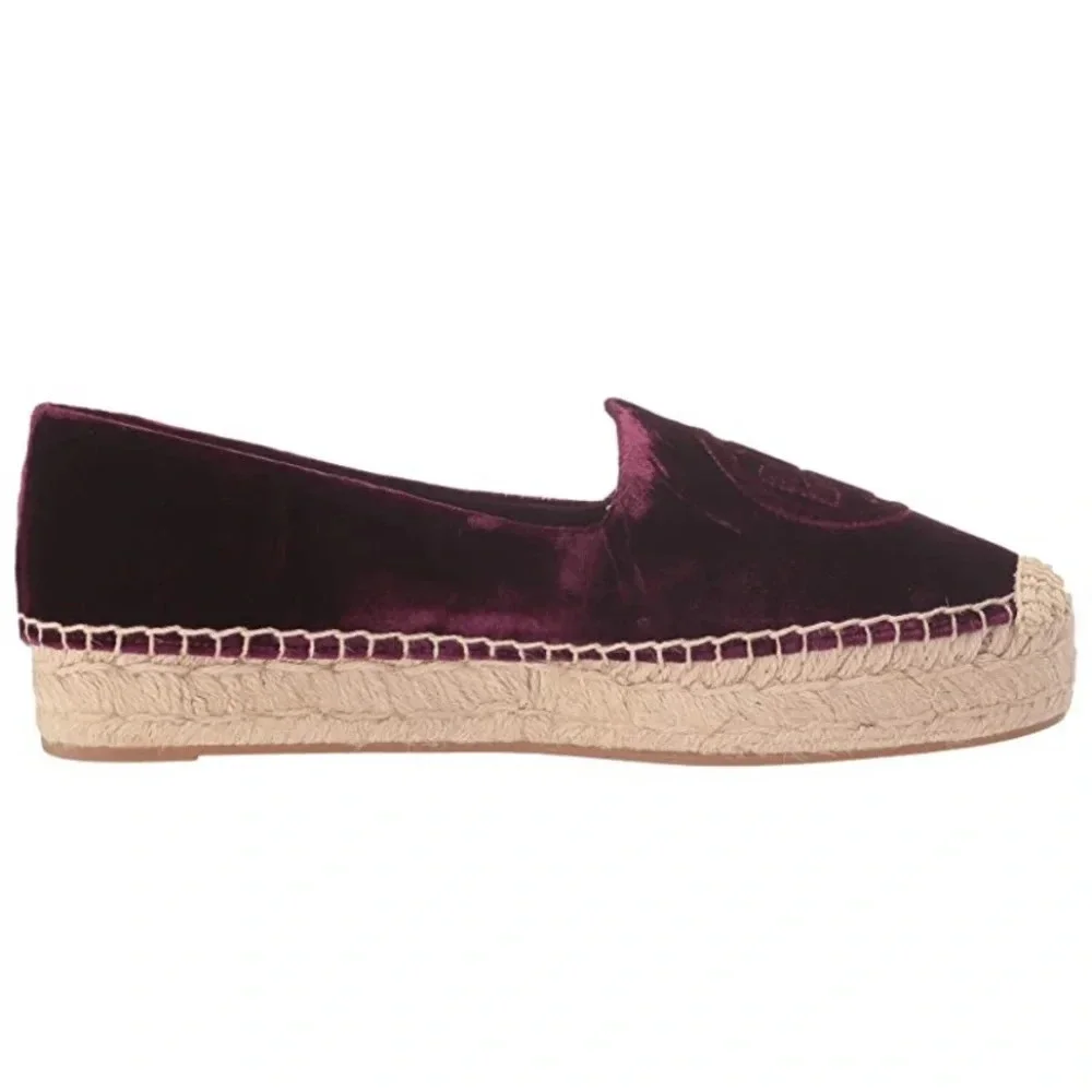 Tory Burch Velvet Platform Espadrille Black Cherry Size 5.5